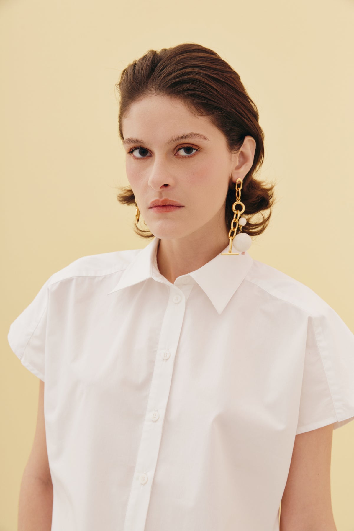 Camisa Cropped Manga Curta em Tricoline Paper